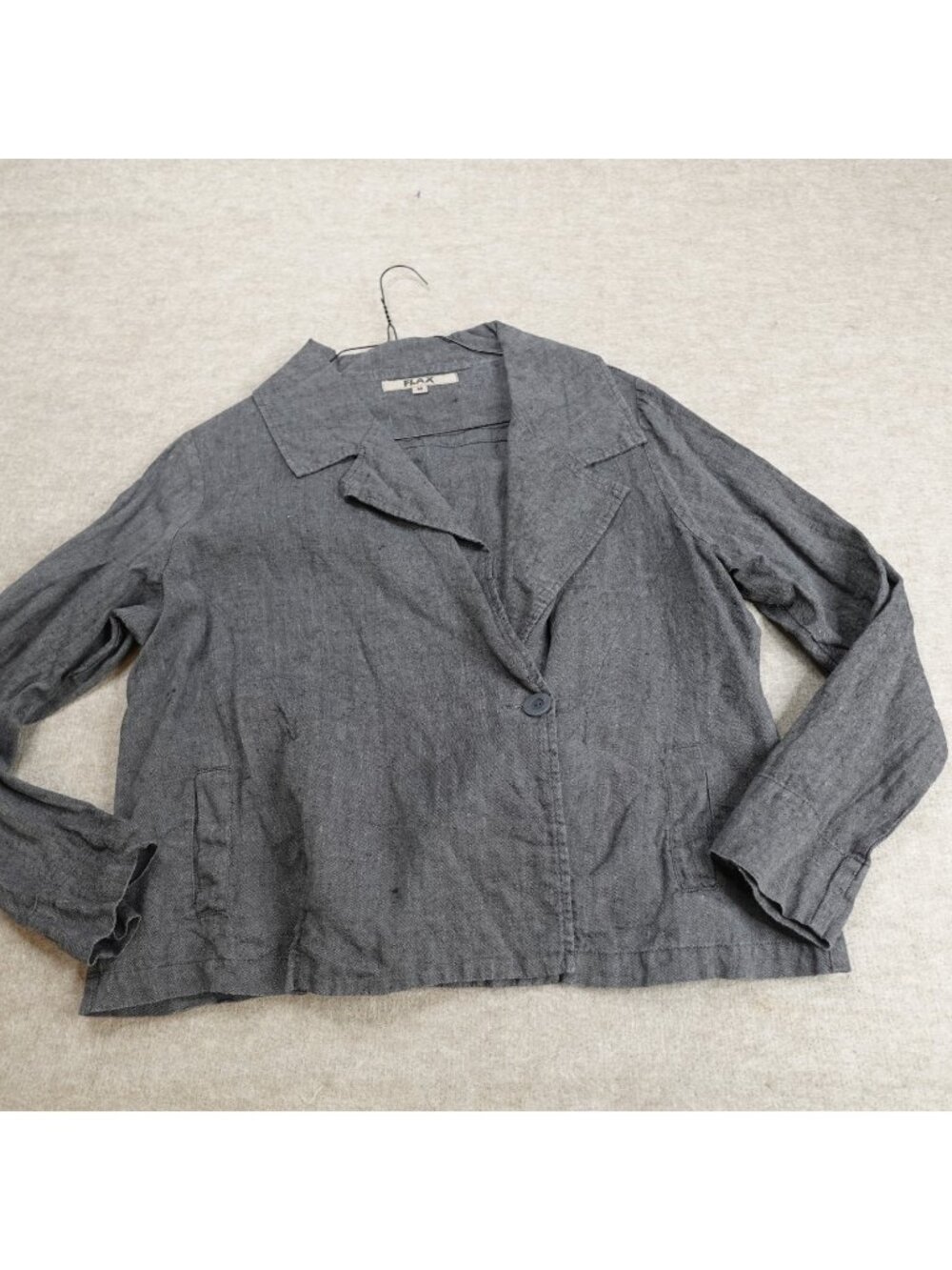 Flax Womens Jacket Medium Gray 100% Linen Lagenlook Moto